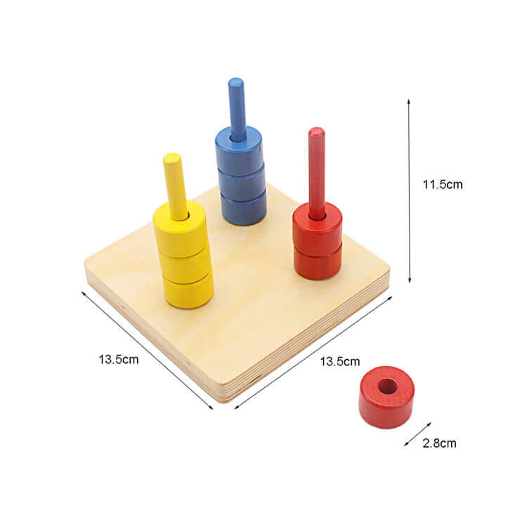 Disques colorés sur 3 tiges verticales - Nos SuperHéros