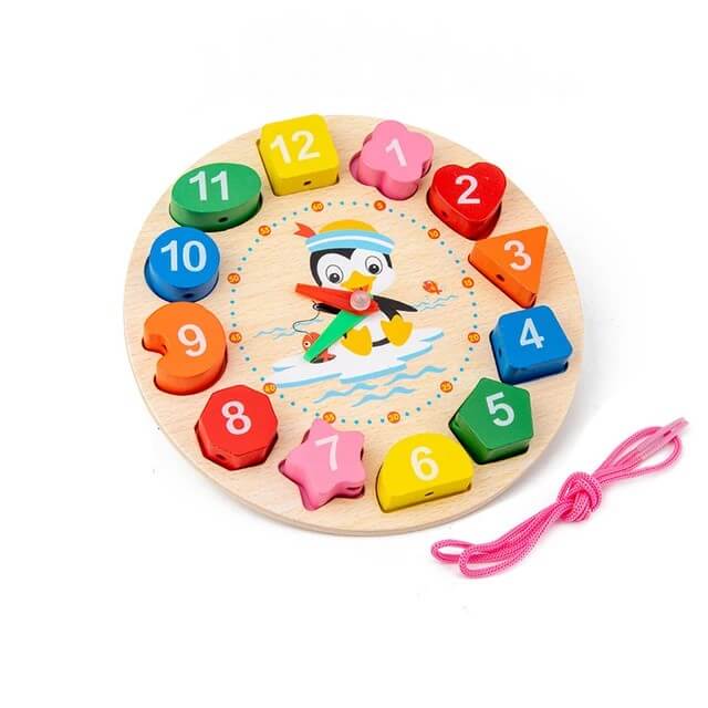 Horloge en Bois Montessori Pinguoin